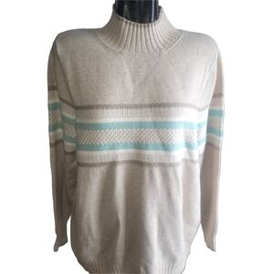 Bylyse Spenard Women's Striped Mock Neck Knit Sweater In Cream and Blue XXL